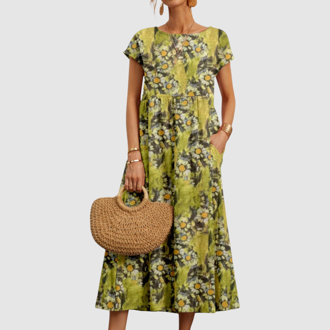 Elegant Floral Dress - Boho Summer Dress With Side Pockets & Breathable Fabric