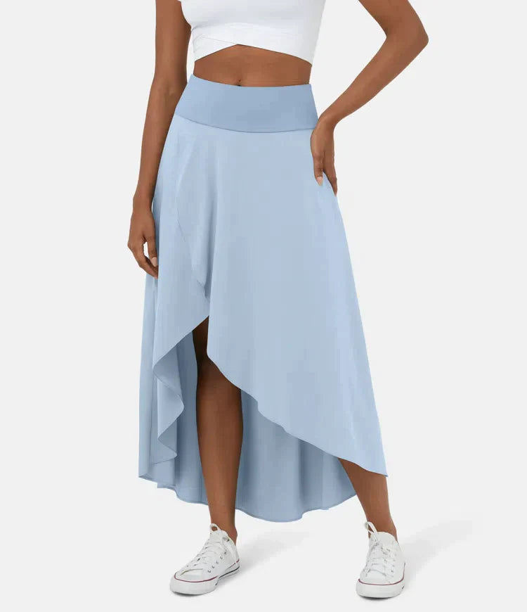 Asymmetric Midi Skirt - Elegant High Waist Flowy Skirt for Women