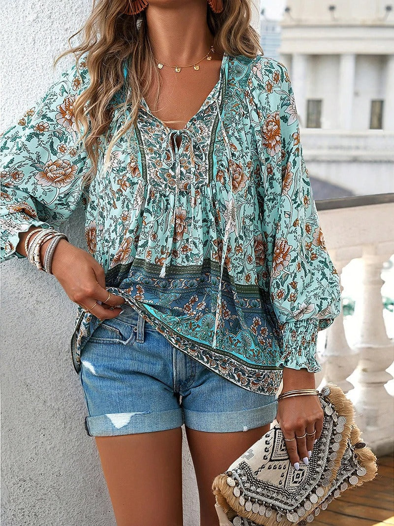 Summer Floral Top - Lightweight Cotton Blouse With Adjustable Flowy Fit