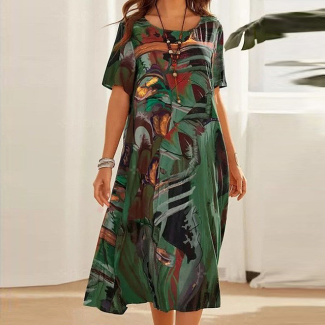 Lightweight Midi Dress – Casual Flowing Summer Dress with Artistic Print