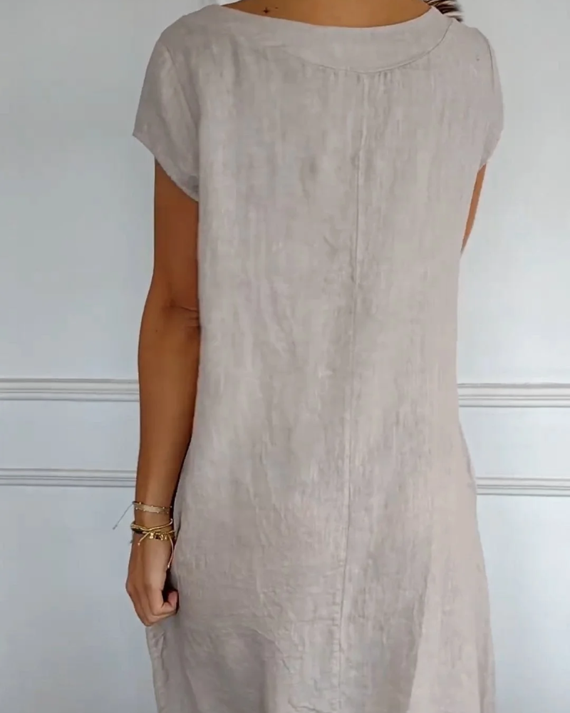 Casual Cotton Dress - Lightweight A-Line Silhouette With Side Pockets