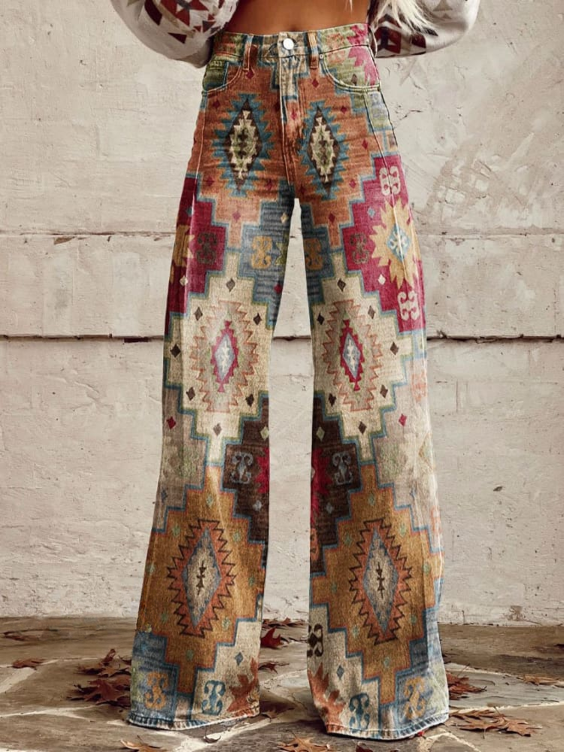 Vintage Boho Pants – Wide Leg Trousers With Retro Printed Bohemian Style