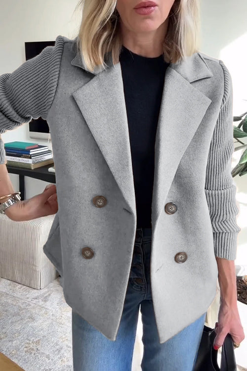 Knit Sleeve Blazer – Premium Double Breasted Blazer With Chic Contrast Sleeves