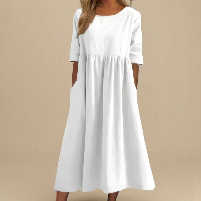 Flattering Everyday Dress – Comfortable A-Line Casual Summer Dress with Hidden Pockets