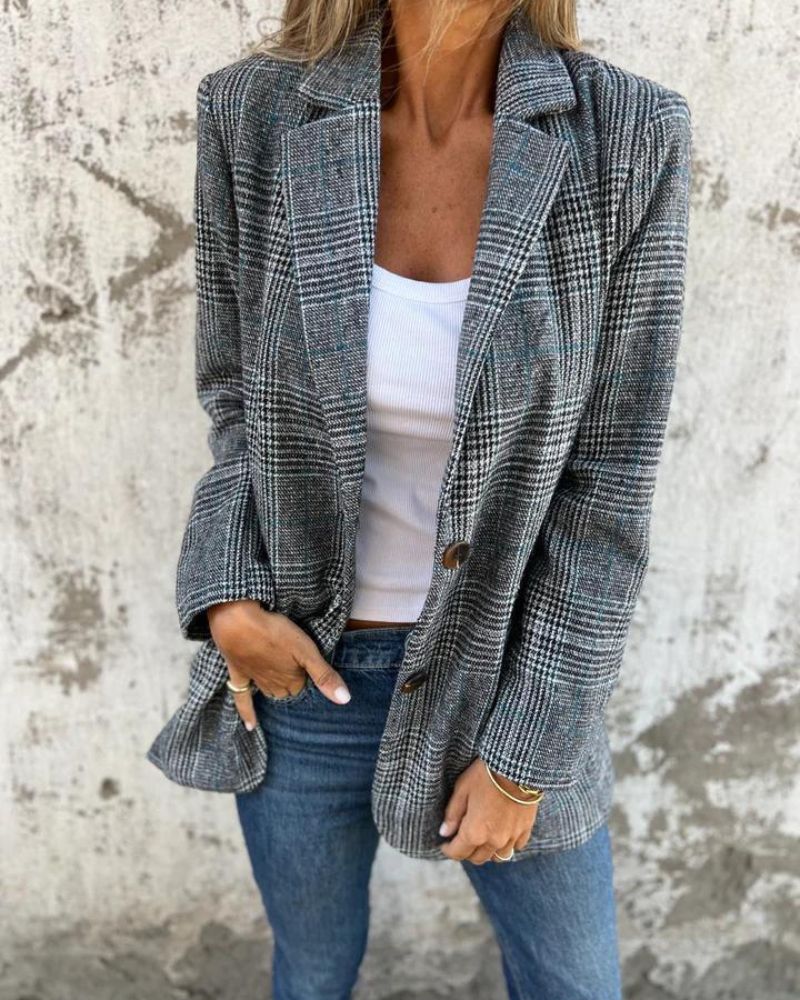 Timeless Checked Blazer – Women's Tailored Fit Winter Blazer Coat | Premium Comfort