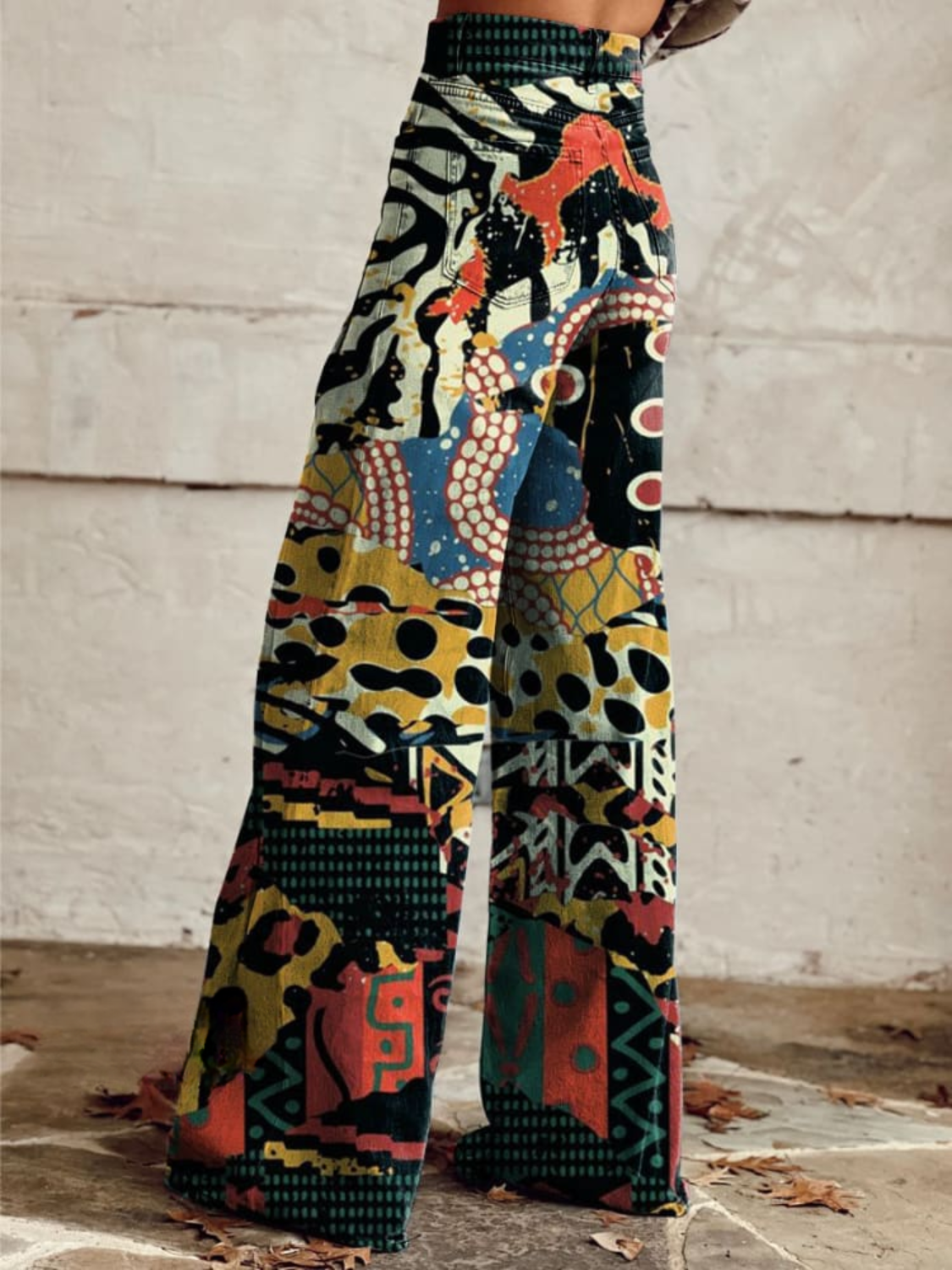 Artistic Print Pants - Wide-Leg Comfortable Trousers With Bold Creative Design