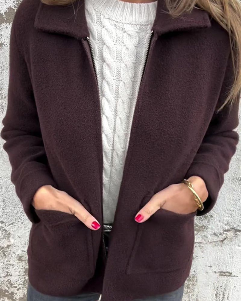 Women's Leisure Jacket - Lightweight Zip-Up Coat With Adjustable Hood & Side Pockets