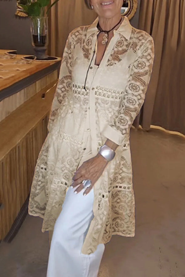 Lace Button Shirt - Stylish Feminine Blouse With Delicate Lace Detailing