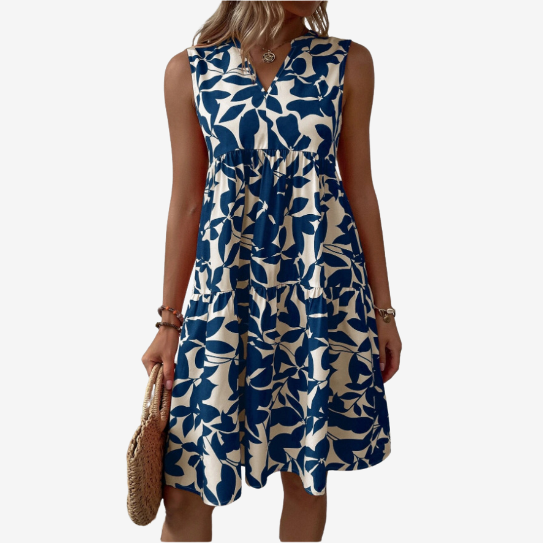 Botanical Print Dress - Elegant Floral Midi Dress With Flowy Silhouette