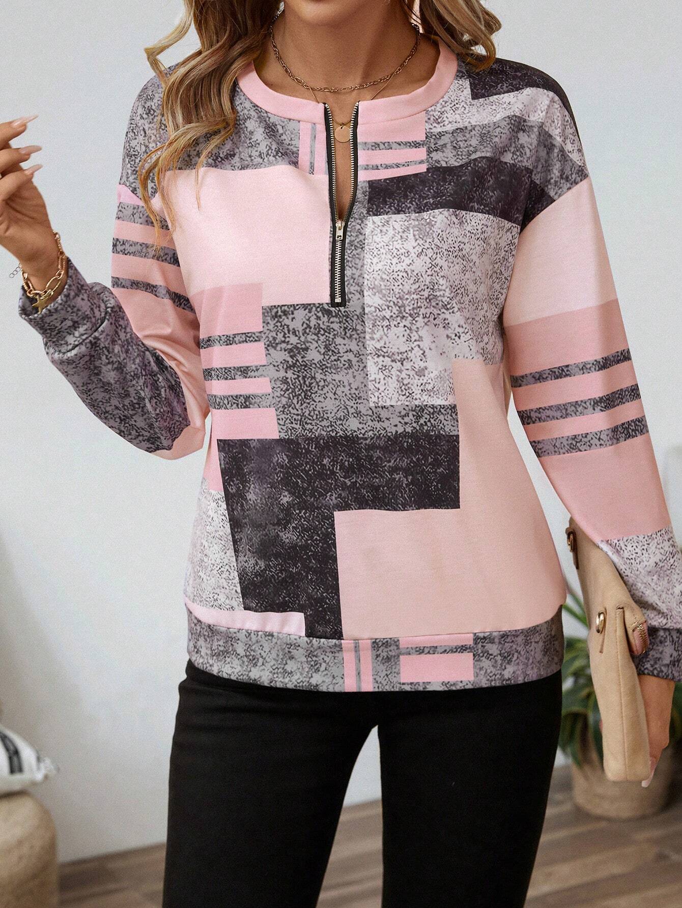 Vintage Sweatshirt – Chic Colourblock Half-Zip Retro Sweatshirt for Casual Layering