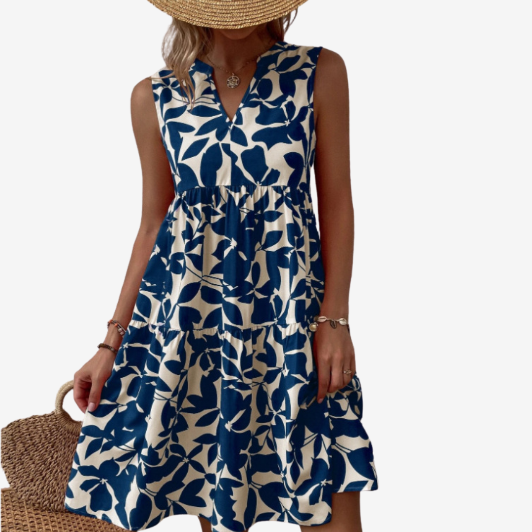 Botanical Print Dress - Elegant Floral Midi Dress With Flowy Silhouette