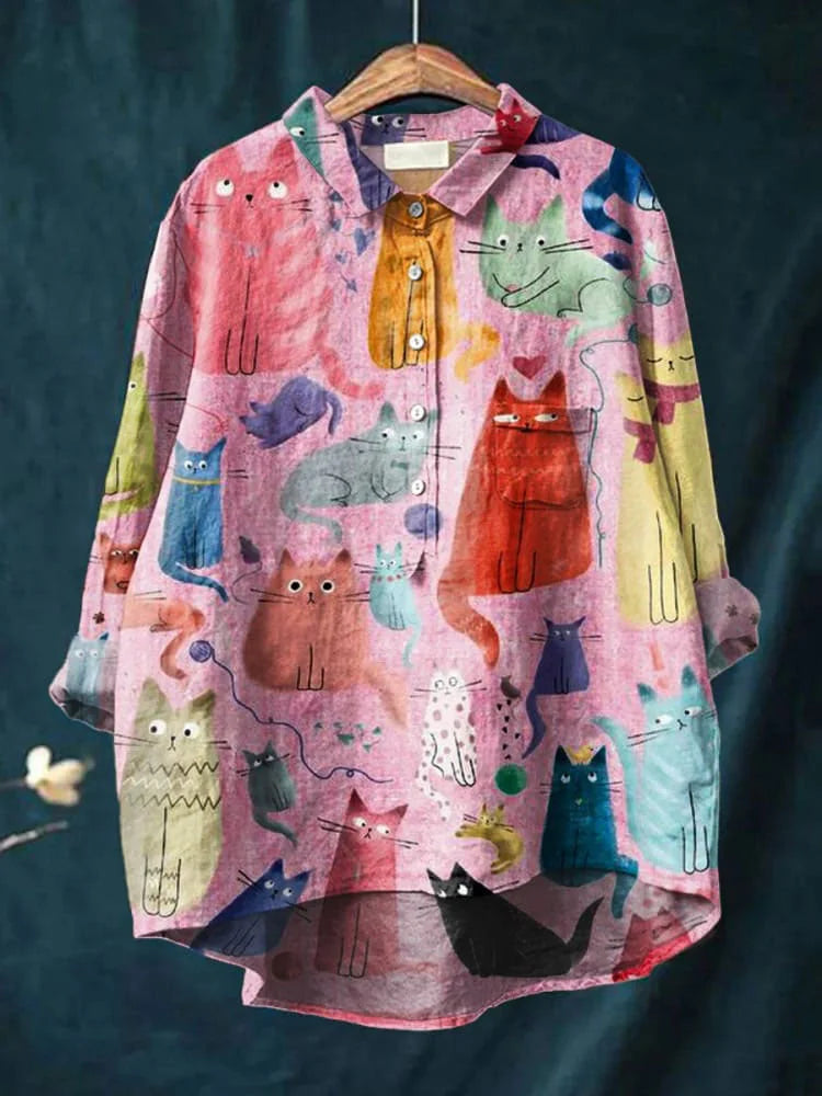 Cat Art Shirt – Artistic Print Long Sleeve Top | Lightweight, Breathable Fabric