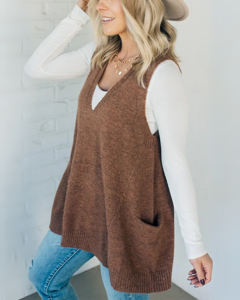 Cozy Knit Vest – Lightweight Warm Layering Garment With Ribbed Trim & Pockets