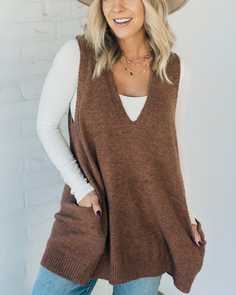 Cozy Knit Vest – Lightweight Warm Layering Garment With Ribbed Trim & Pockets
