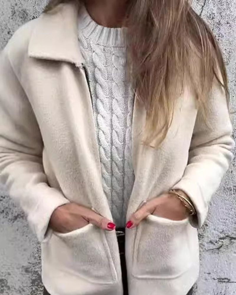 Women's Leisure Jacket - Lightweight Zip-Up Coat With Adjustable Hood & Side Pockets