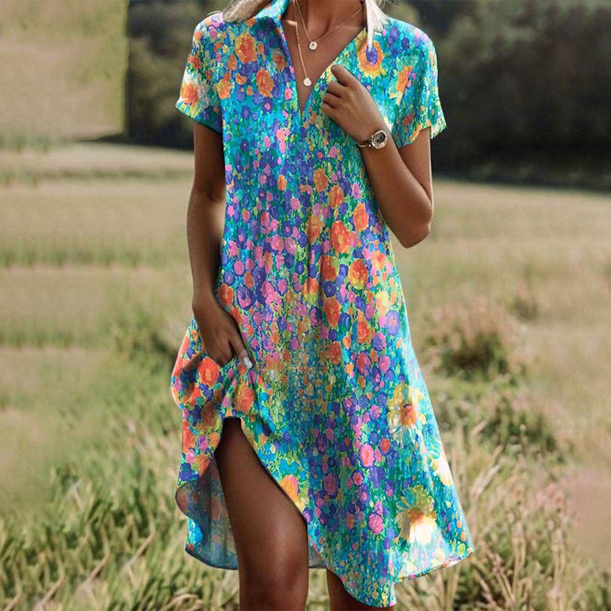 Flowy Dress – Lightweight Summer Dress With Elegant Floral Print & Relaxed Fit