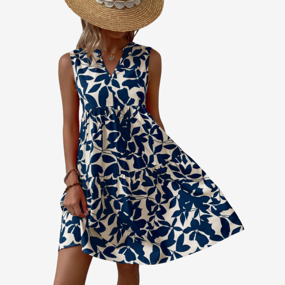 Botanical Print Dress - Elegant Floral Midi Dress With Flowy Silhouette