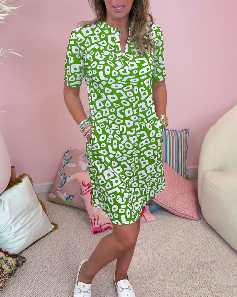 Printed Dress - V-Neck With Pockets | Stylish Summer Casual Dress