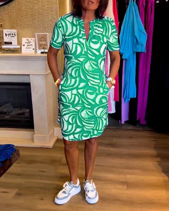 Colorful Dress - V-Neck A-Line Summer Dress With Lantern Puff Sleeves