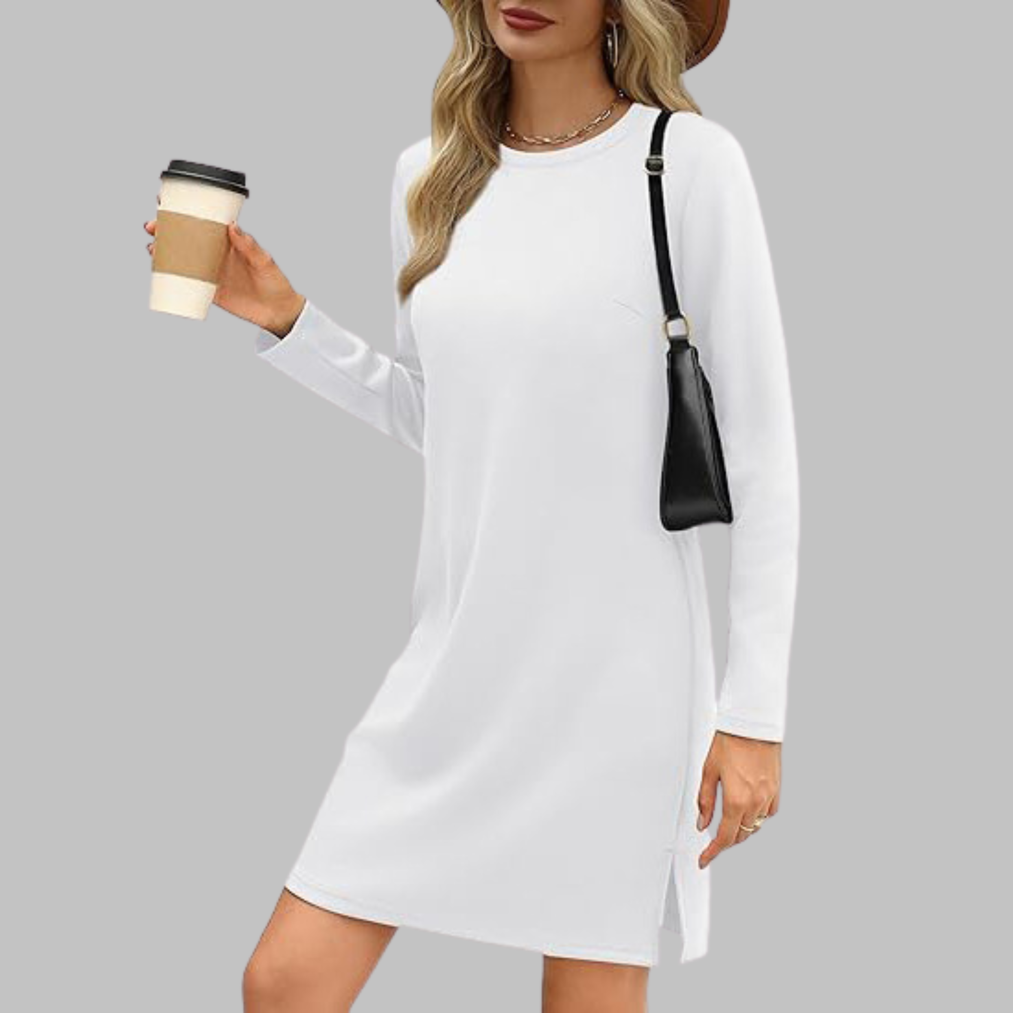 Casual Mini Dress – Long Sleeve Round Neck, Chic Versatile Women's Dress