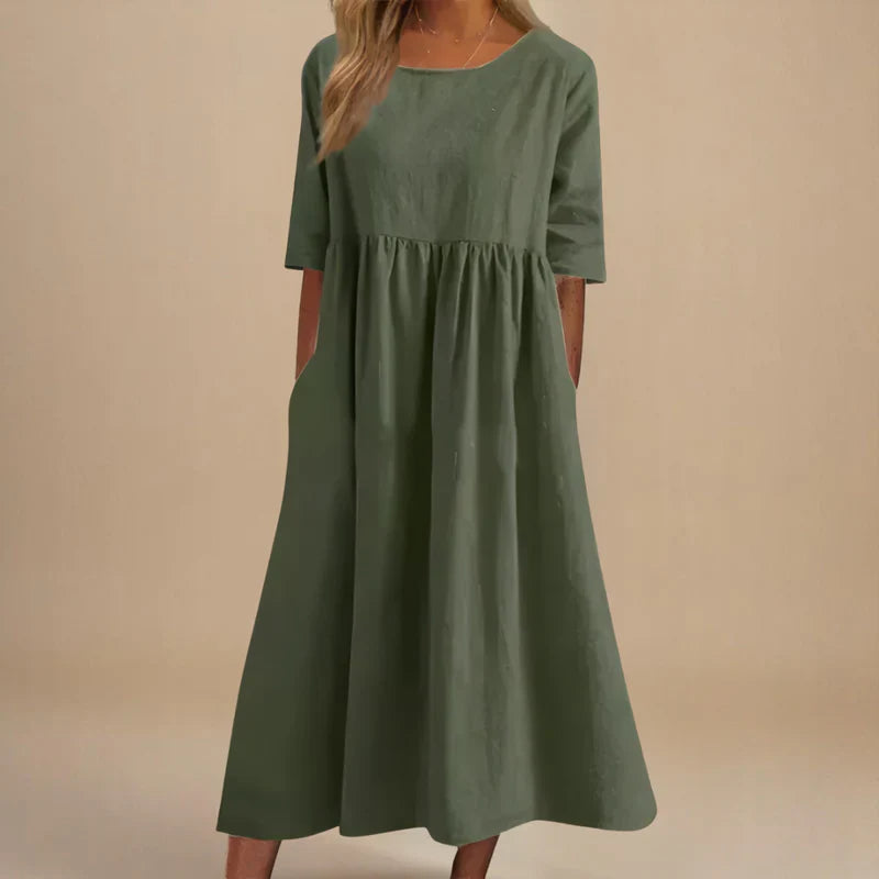 Flattering Everyday Dress – Comfortable A-Line Casual Summer Dress with Hidden Pockets