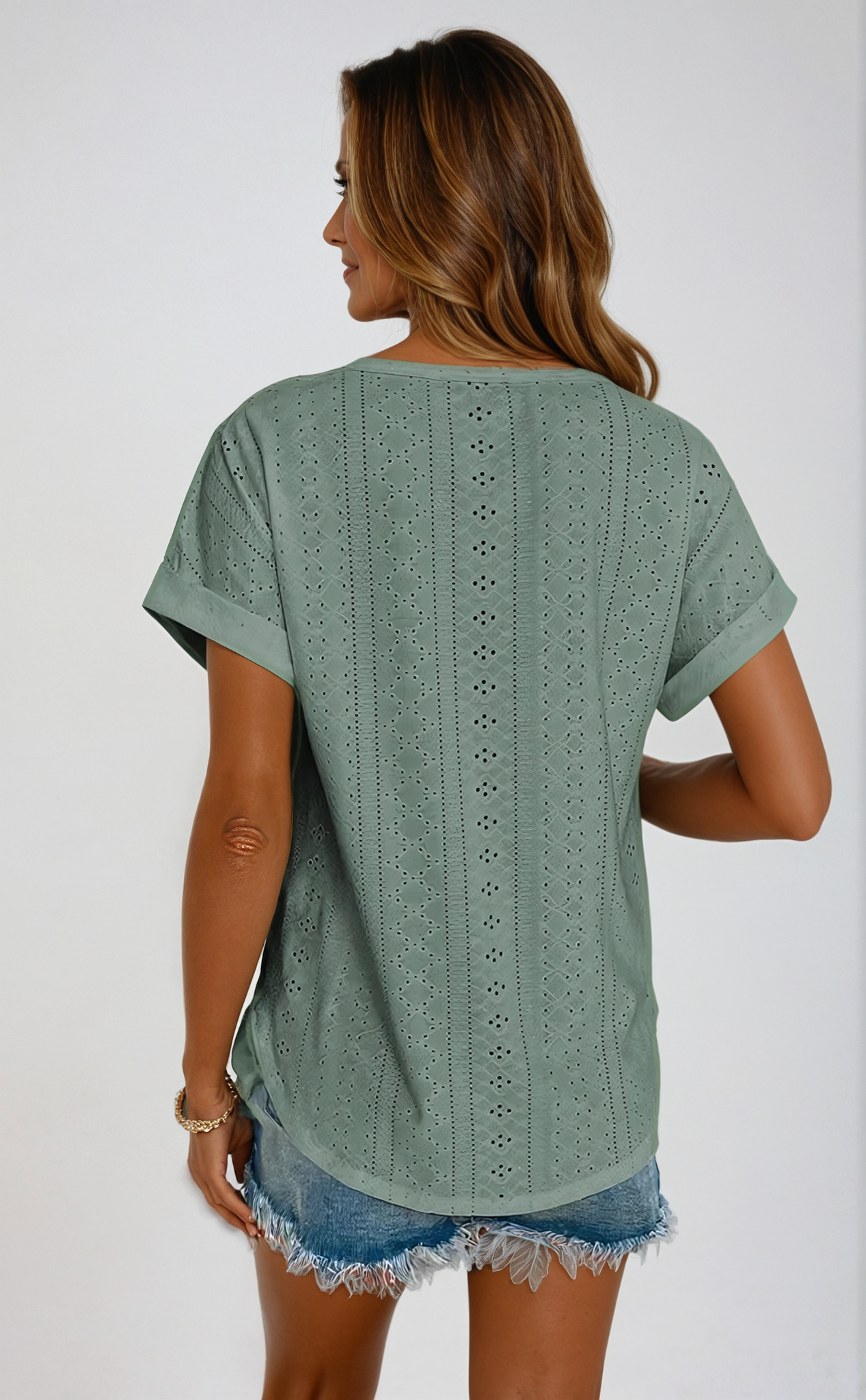 Casual Eyelet Top – Lightweight Lace Blouse | Relaxed Fit Stylish Summer Shirt