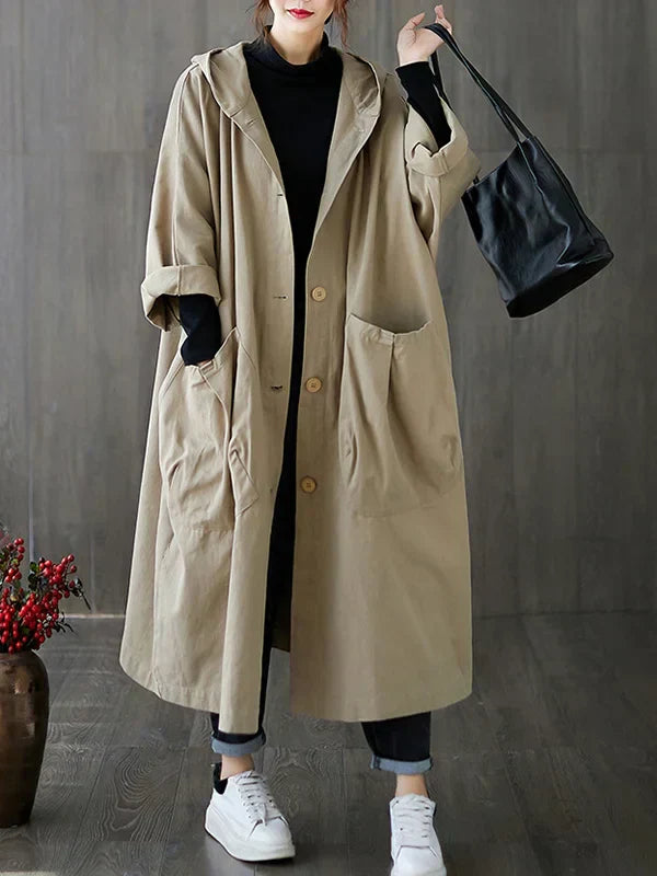 Women's Hooded Trench Coat – Breathable, Relaxed Fit, Stylish Outerwear