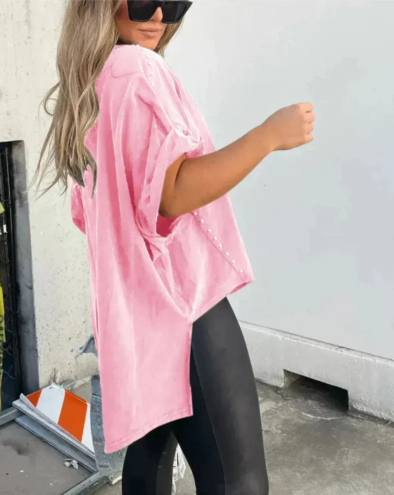 Studded Oversized Tee - Comfortable Cotton Classic Shirt With Stylish Fit