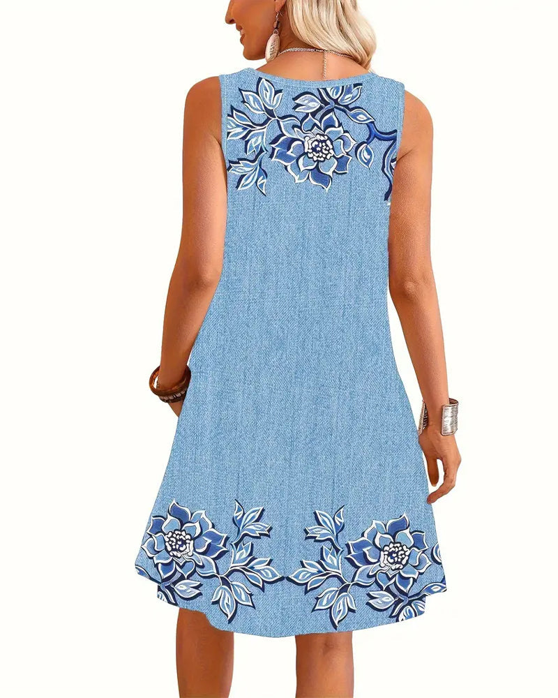Sleeveless Denim Dress – Classic A-Line Casual Chic Dress in Premium Fabric
