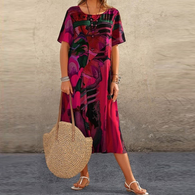 Lightweight Midi Dress – Casual Flowing Summer Dress with Artistic Print