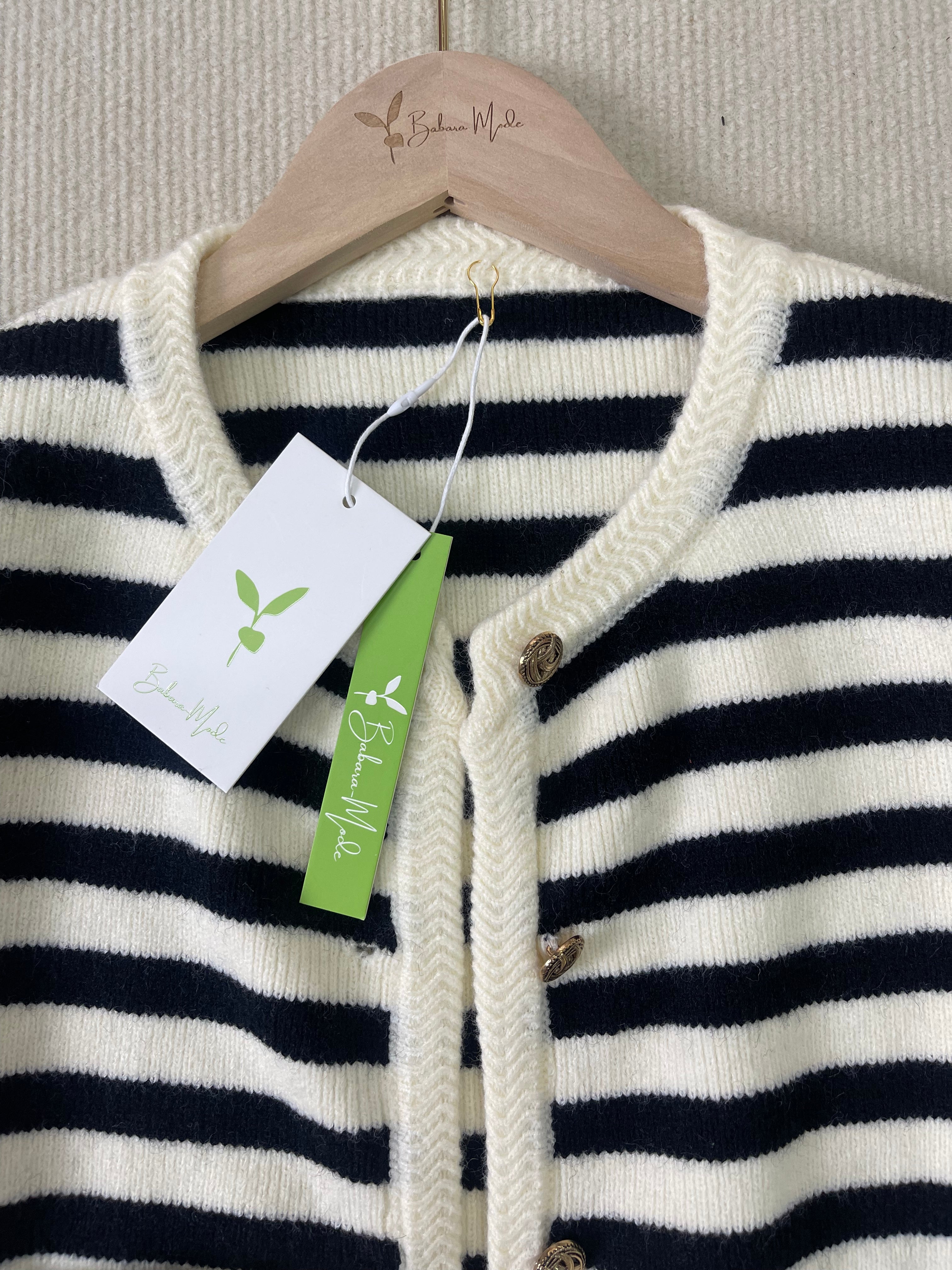 Elegant Striped Cardigan – Women's Cozy Button Closure Knitwear Sweater