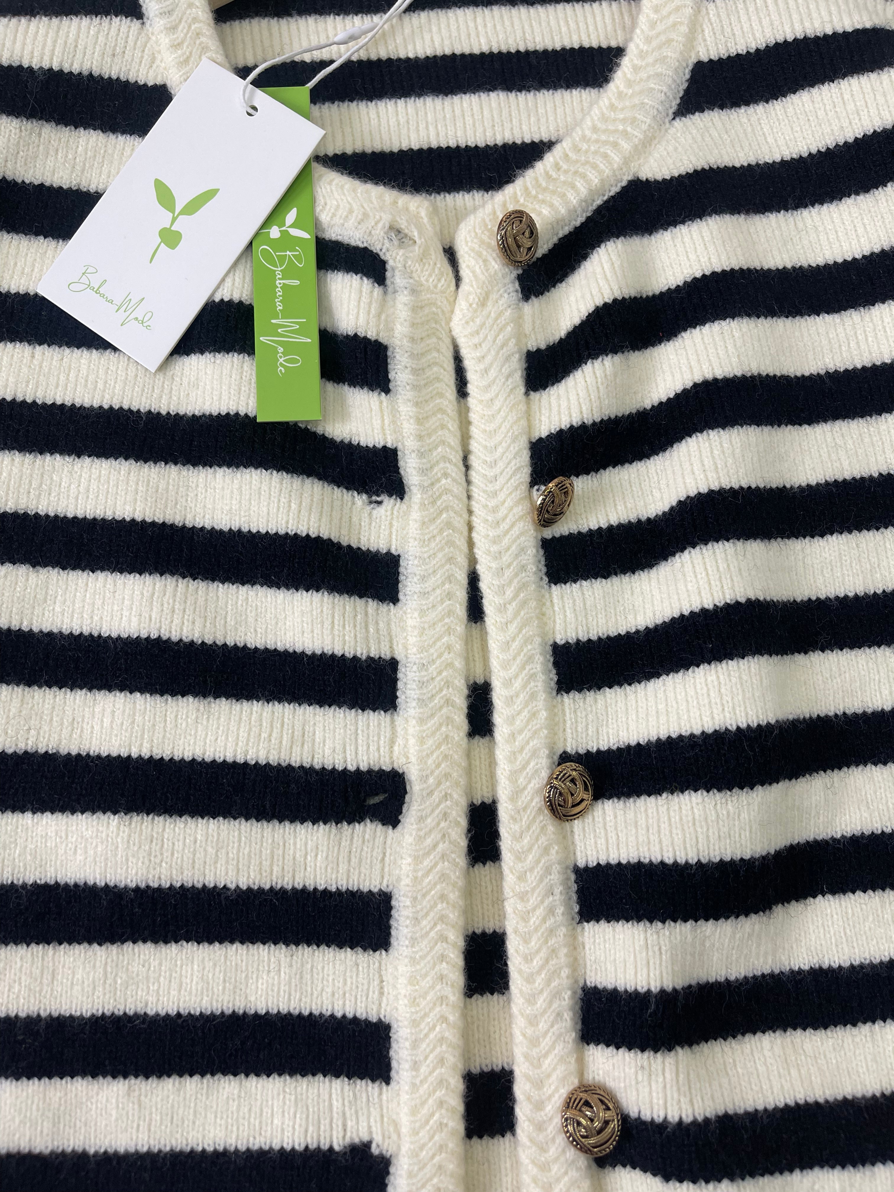 Elegant Striped Cardigan – Women's Cozy Button Closure Knitwear Sweater