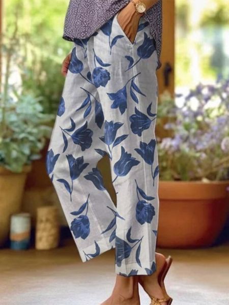 Floral Print Pants - Loose Fit Trousers With Side Pockets | Summer Casual Wear