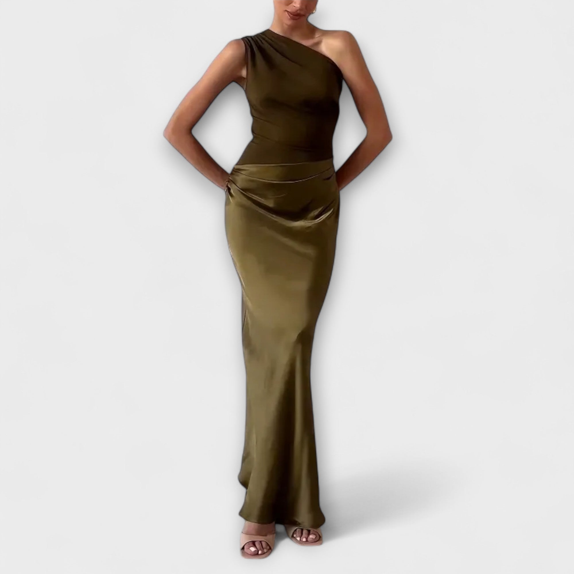 One-Shoulder Pleated Dress | Elegant Maxi Dress for Formal Evening Events
