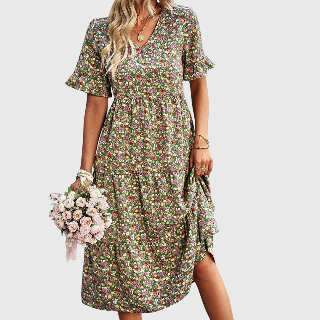 Floral Midi Dress – Elegant Women's Dress With Flattering Silhouette & Breathable Fabric