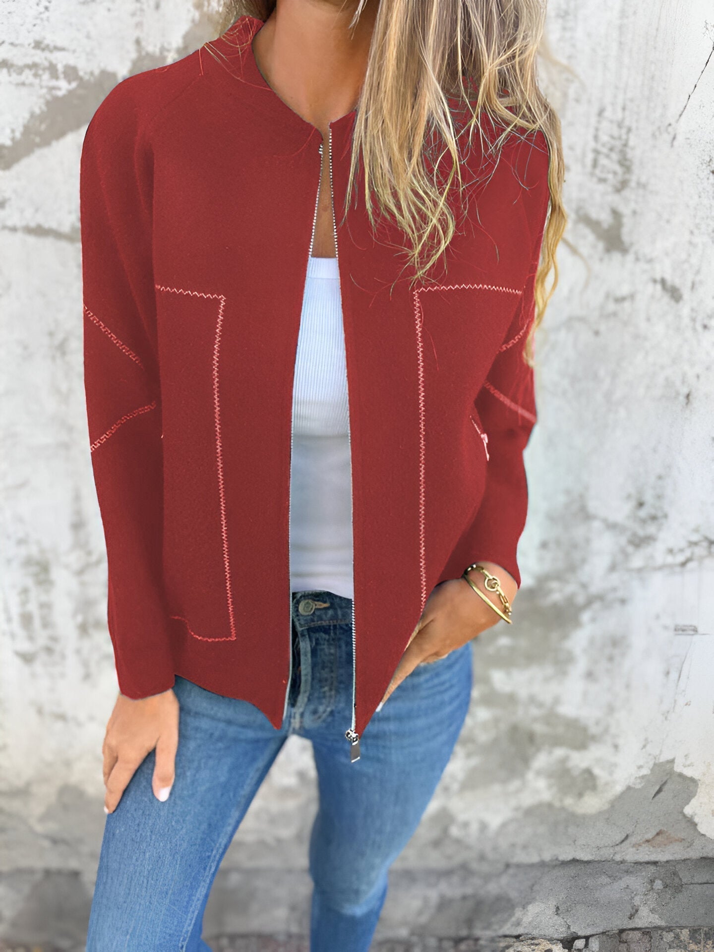 Women's Jacket - Stylish Zip Up Casual Spring Jacket With Pockets