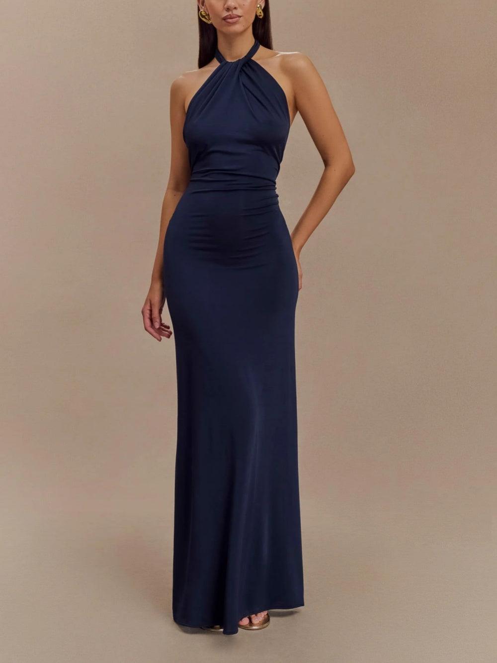 Halter Maxi Dress – Elegant Evening Wear With Slinky Fabric & Flowing Silhouette