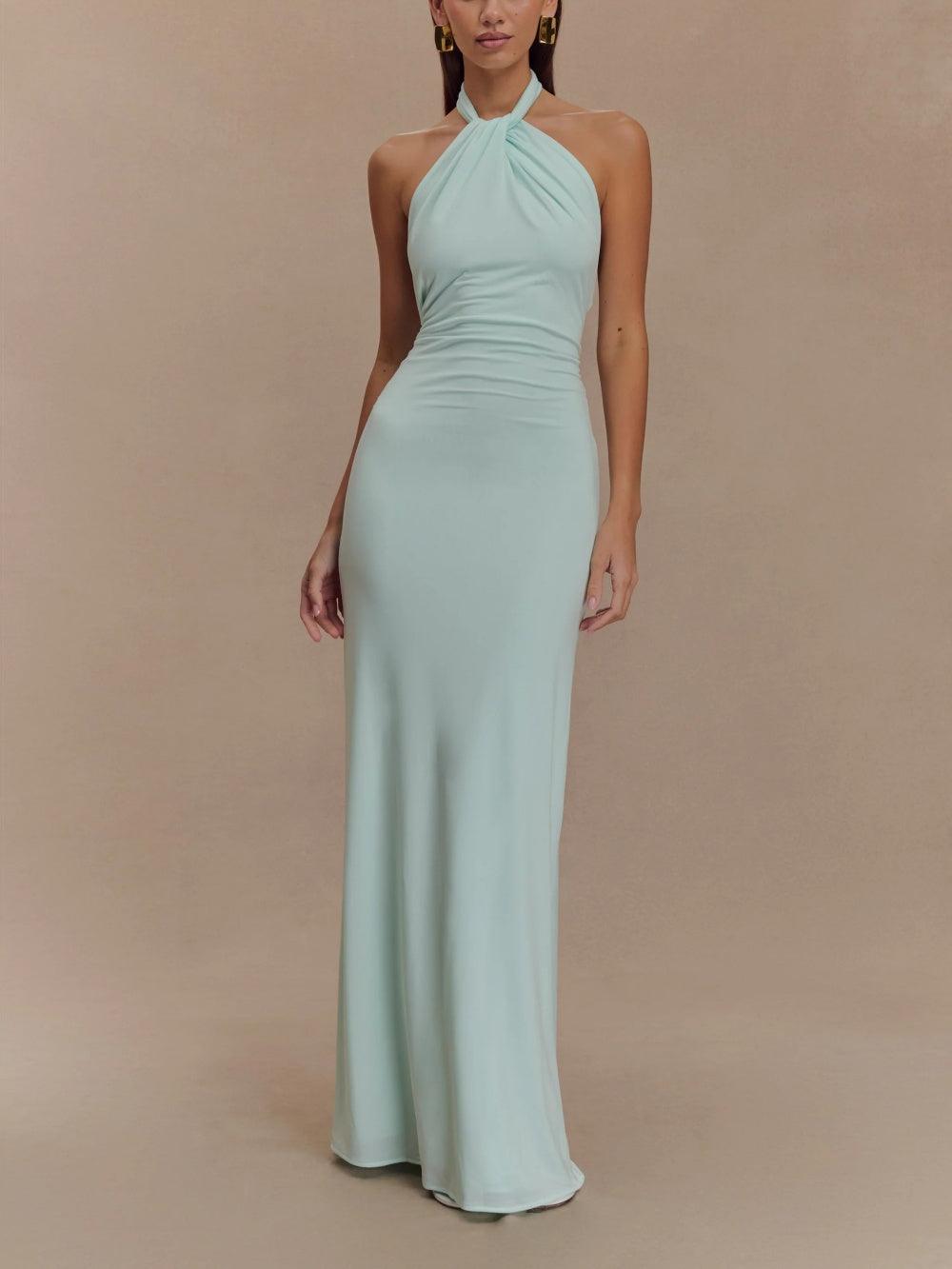Halter Maxi Dress – Elegant Evening Wear With Slinky Fabric & Flowing Silhouette