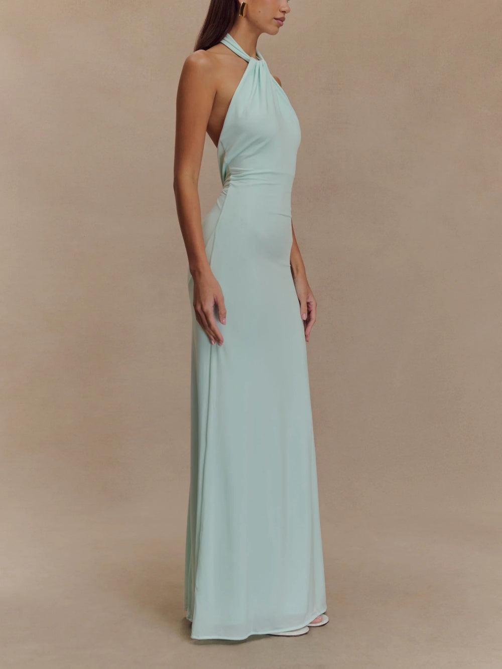 Halter Maxi Dress – Elegant Evening Wear With Slinky Fabric & Flowing Silhouette