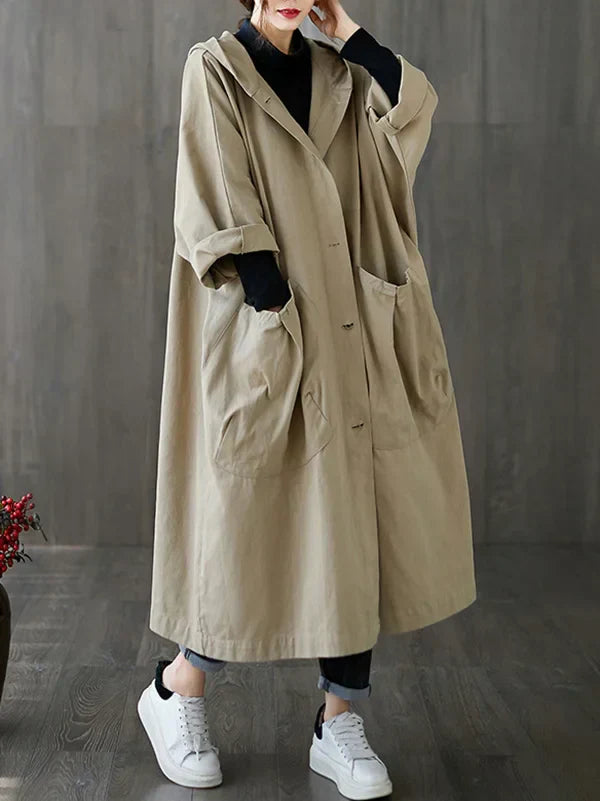 Women's Hooded Trench Coat – Breathable, Relaxed Fit, Stylish Outerwear