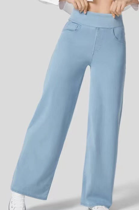 Relaxed Fit Jeans - High Waist Wide-Leg Pull On Comfortable Stretch Denim Pants