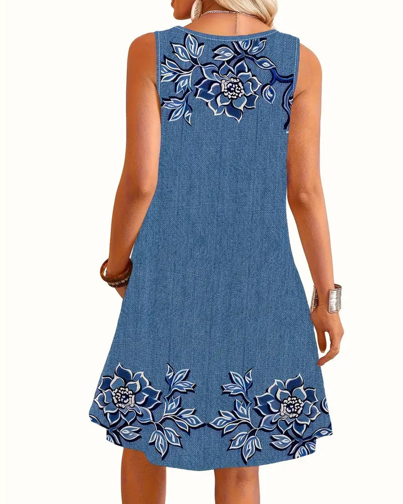 Sleeveless Denim Dress – Classic A-Line Casual Chic Dress in Premium Fabric