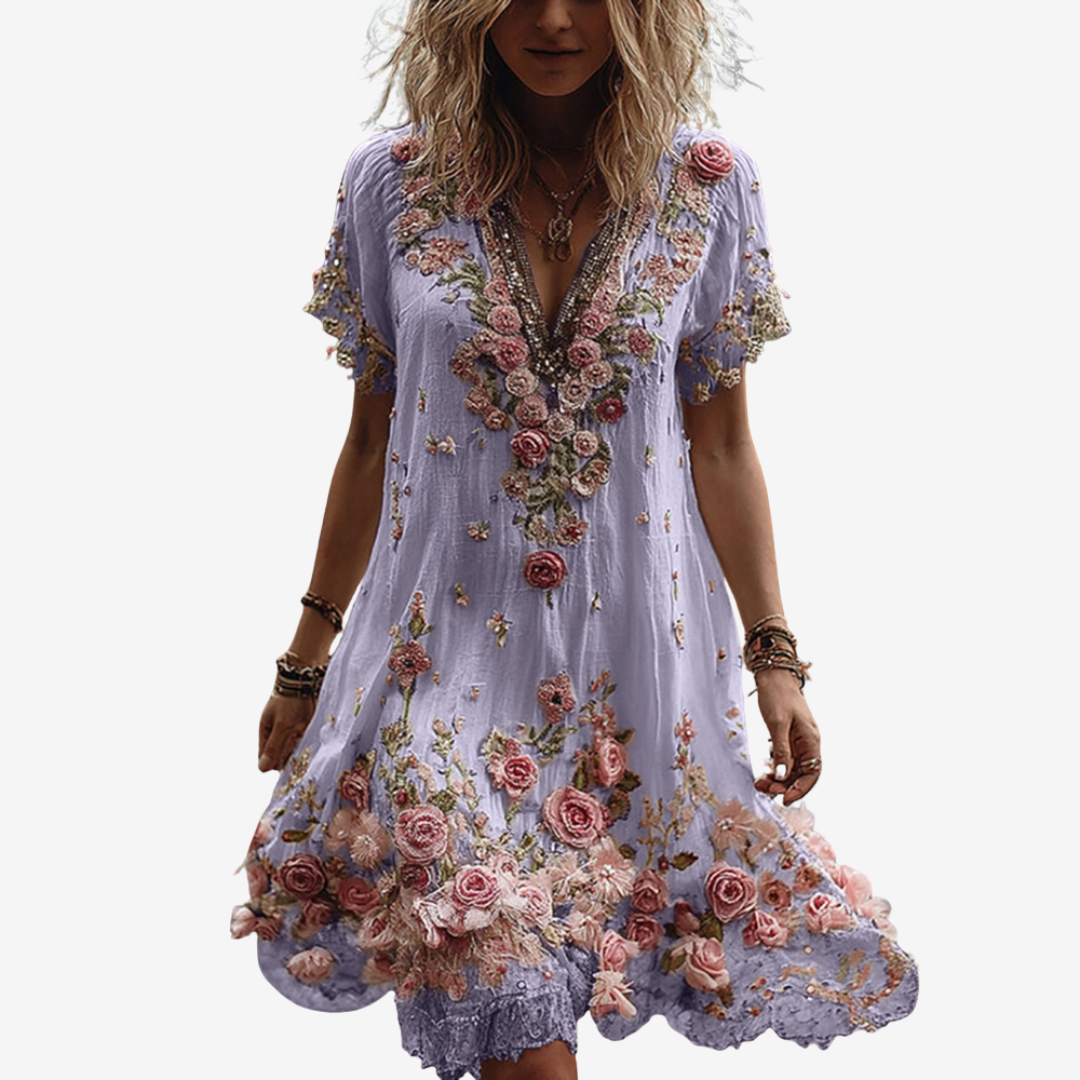 Summer Floral Dress – Lightweight Midi Dress With Romantic Floral Print