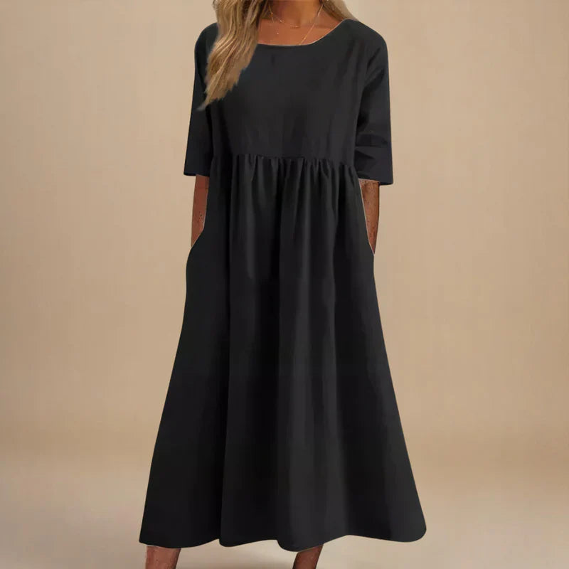 Flattering Everyday Dress – Comfortable A-Line Casual Summer Dress with Hidden Pockets