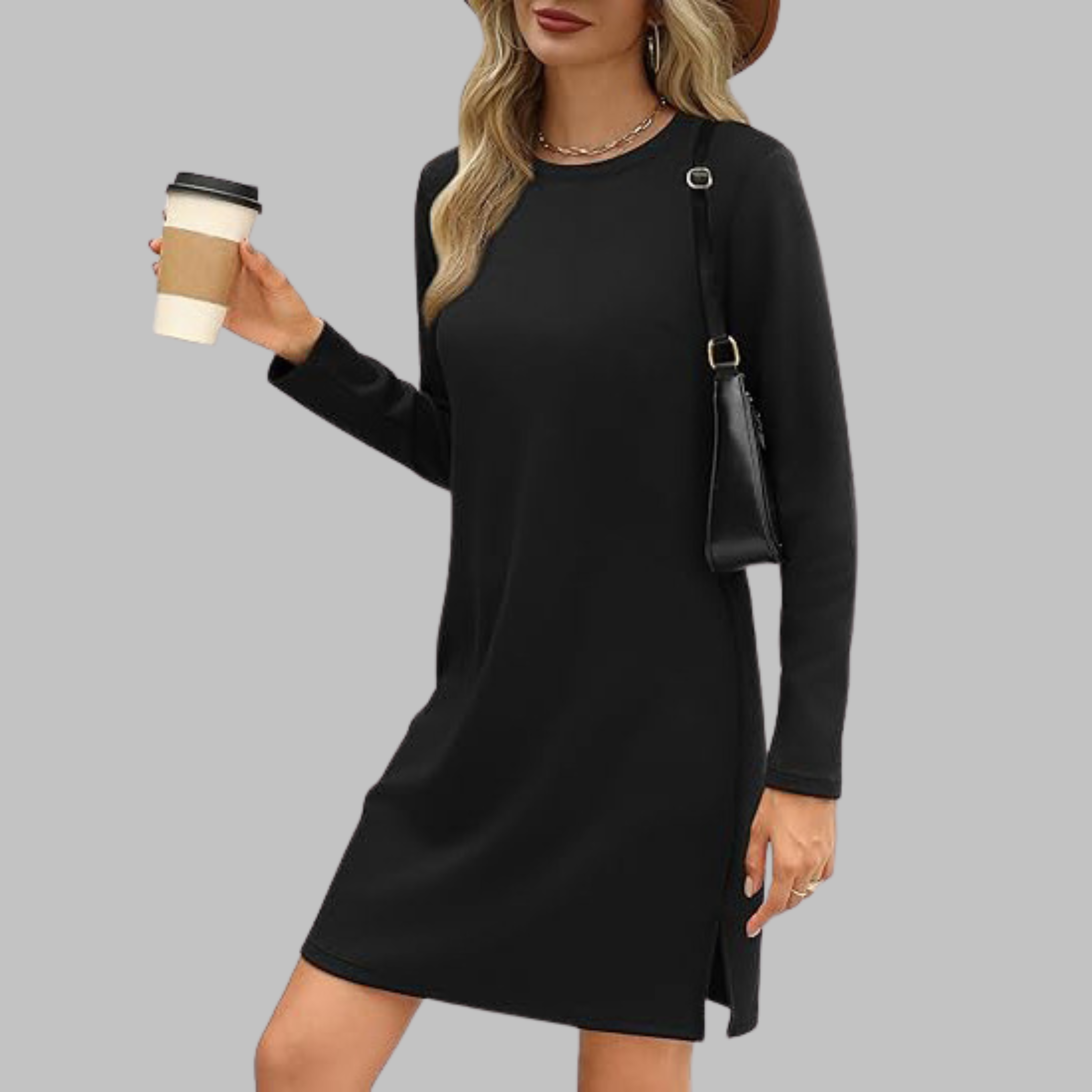 Casual Mini Dress – Long Sleeve Round Neck, Chic Versatile Women's Dress