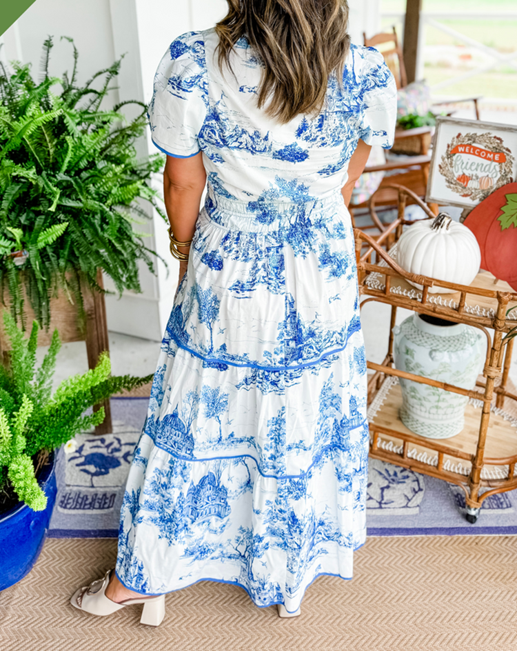 Timeless Toile Maxi Dress – Elegant Toile Print, Soft Breathable Fabric, Summer & Spring