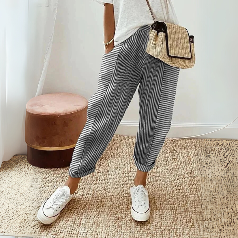 Boho Stripe Pants - Relaxed Fit Lightweight Casual Pants With Striped Lounge Style
