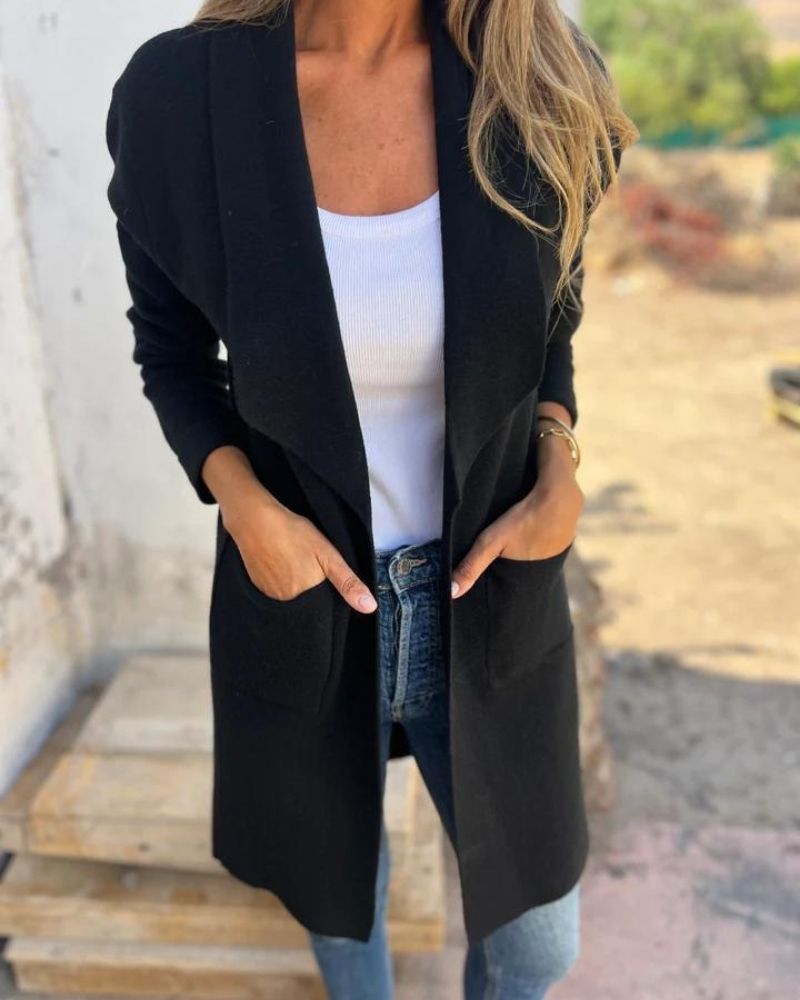 Casual Lapel Cardigan - Lightweight Cozy Jacket With Functional Pockets