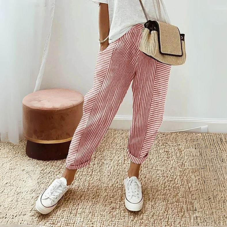 Boho Stripe Pants - Relaxed Fit Lightweight Casual Pants With Striped Lounge Style