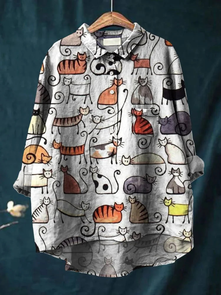Cat Art Shirt – Artistic Print Long Sleeve Top | Lightweight, Breathable Fabric